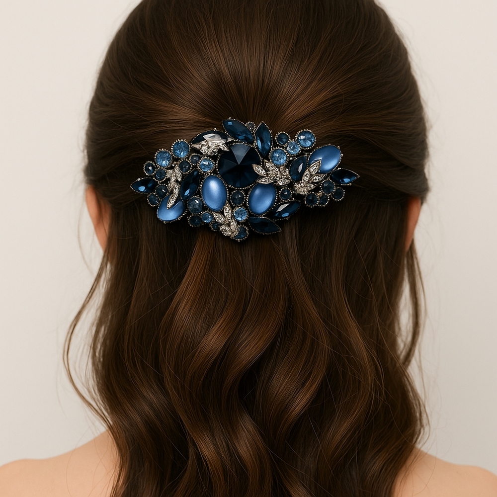 Cara New York Vintage Victorian Style Hair Clip  In Blue and Silver